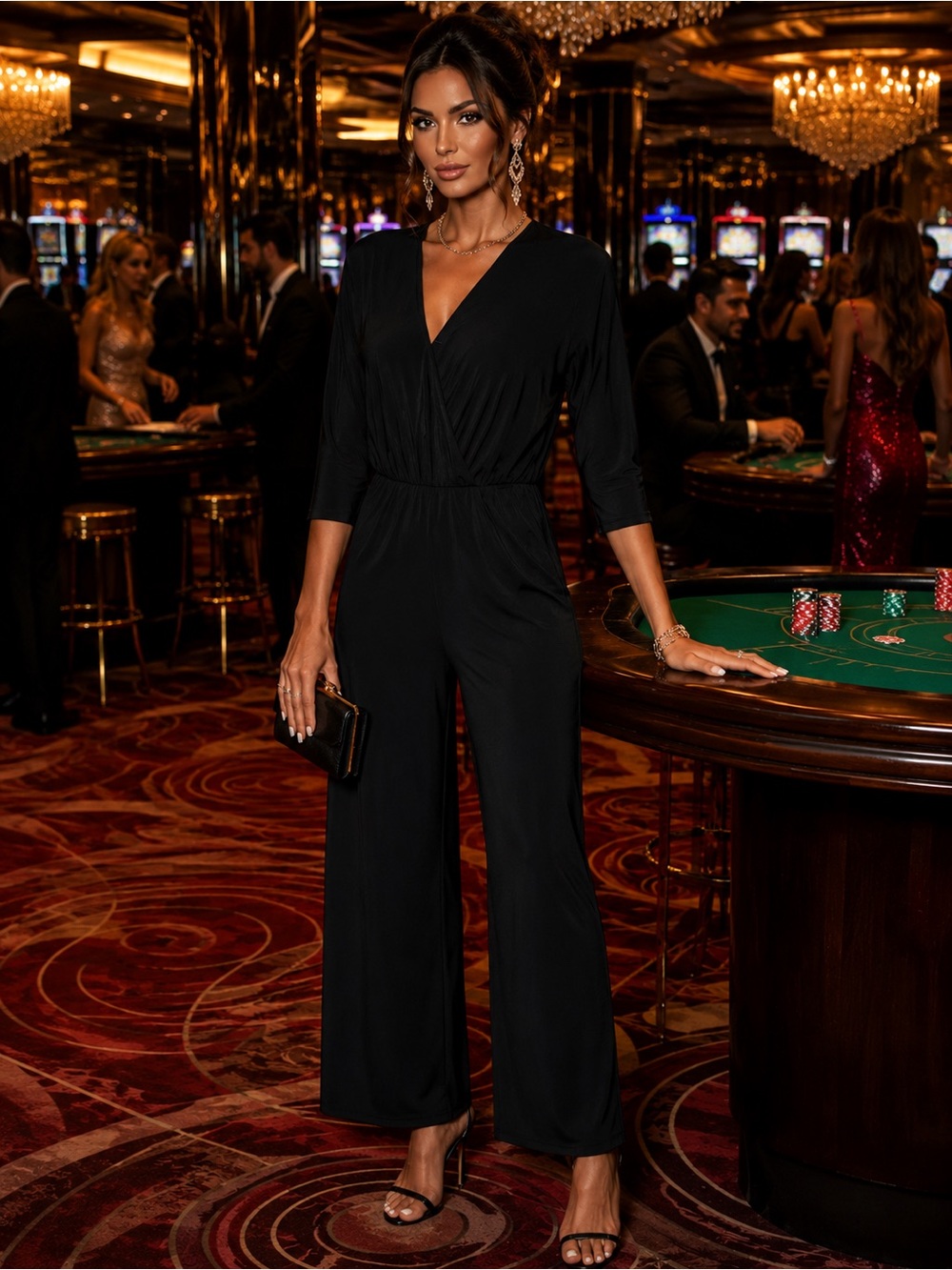 NY Collection Black Wide Leg Jumpsuit Size PS